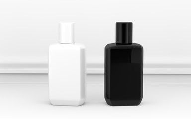 Black and White cosmetic edge angle bottle 3d rendering