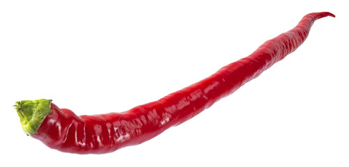 Single organic red pepper isolated on white