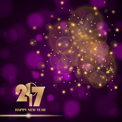 Golden lights abstract on purple ambient blurred background. New Year 2017 concept. Luxury design. Vector illustration