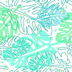 tropical pattern with monstera palm leaves