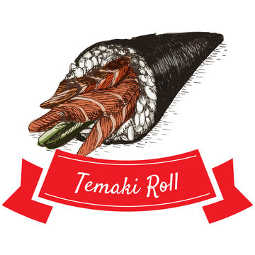 Temaki roll colorful illustration