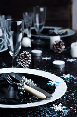 Christmas table setting. Holiday Decorations