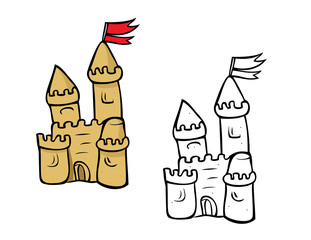 cartoon vector illustration of a sandcastle coloring book