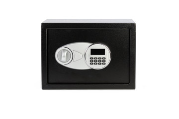 Black metal safe box with numeric keypad locked system