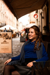 young beautiful girl walking in Lviv.