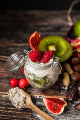 Well being and weight loss concept, berry smoothie and cereal