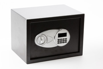 Black metal safe box with numeric keypad locked system