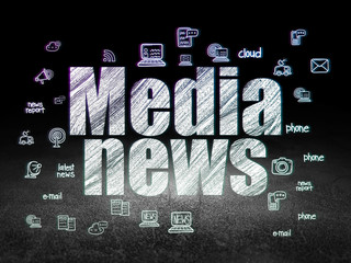 News concept: Media News in grunge dark room