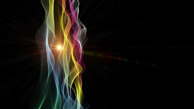 Futuristic video animation with particle wave object and light in slow motion, 4096x2304 loop 4K