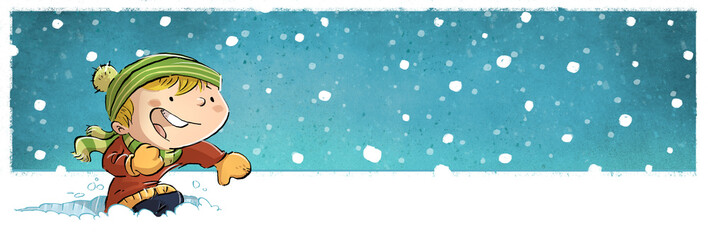 niño coriendo en la nieve jugando