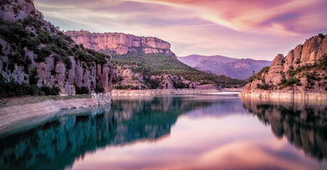 Sunset over Llosa del Cavall reservoir, Spain
