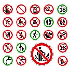 STOP! No / Yes. Vector. Set of icons. The icon with a green / red contour on a white background. For any use. Vector Illustration.