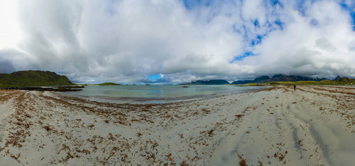 Clear beach and Mainly cloudy sky