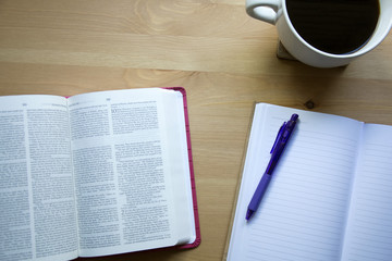 bible study and notebook on the desk