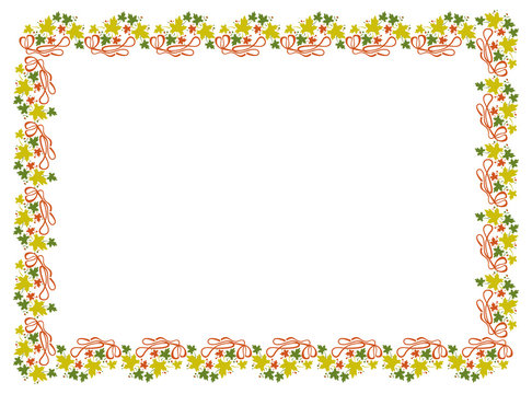 Autumn horizontal frame with colorful maple leaves. Vector clip art.