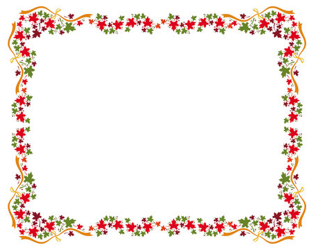 Autumn horizontal frame with colorful maple leaves. Vector clip art.