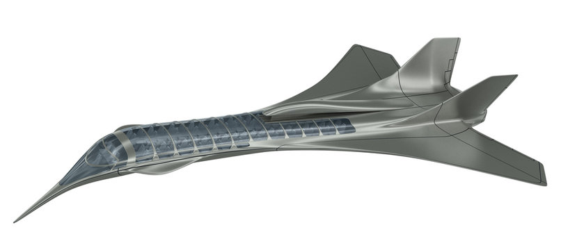 3D Illustration of a futuristic airplane, for science fiction or military aircraft backgrounds, with the clipping path included in the file. 