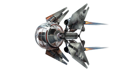 3D Illustration of a manned drone or spacecraft for science fiction themed war games or futuristic space travel, with the clipping path included in the file. © 3000ad