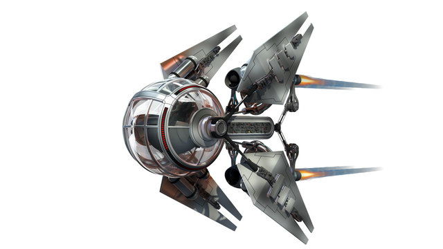 3D Illustration of a manned drone or spacecraft for science fiction themed war games or futuristic space travel, with the clipping path included in the file.