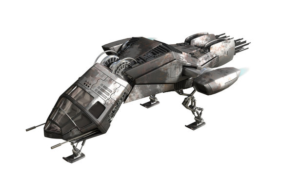 3D rendering of military drone or alien spacecraft for science fiction backgrounds, fantasy war games, futuristic battles or space travel, with the clipping path included in the file.
