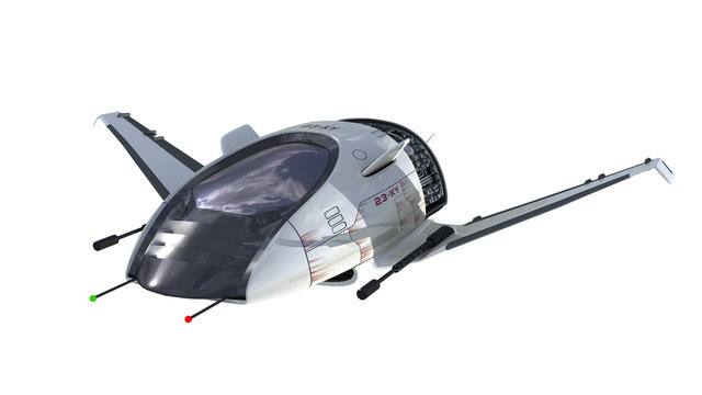 3D Illustration of futuristic spacecraft or military surveillance drone for fantasy games or science fiction backgrounds of interstellar space travel, with the clipping path included in the file.