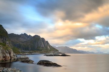 Fototapeta na wymiar East coast of the Lofoten island near Hamnoy
