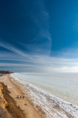 Beautiful winter seascape. Black Sea is covered with ice.