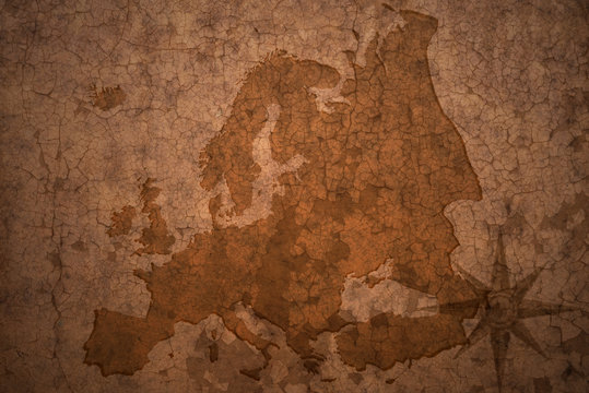 european map on a old vintage crack paper background