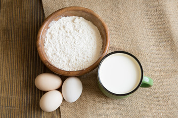 Cooking set: eggs, flour, milk