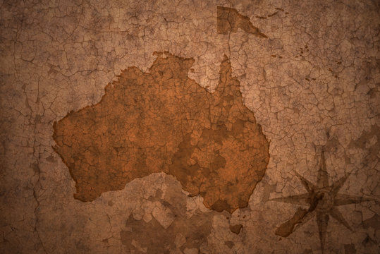 oceania map on a old vintage crack paper background