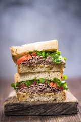 Papier Peint photo Lavable Snack double sandwich with bread, meat and vegetables