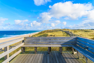 Viewpoint on sand dune overlooking beach in Wenningstedt, Sylt island, Germany