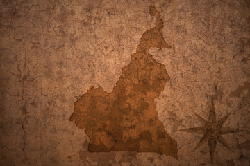 cameroon map on a old vintage crack paper background