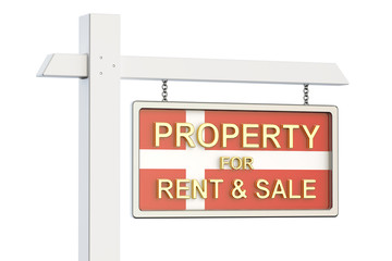 Property for sale and rent in Denmark concept. Real Estate Sign,