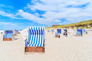 SYLT ISLAND, GERMANY - SEP 11, 2016: chairs on beach of Kampen on Sylt island, Germany.
