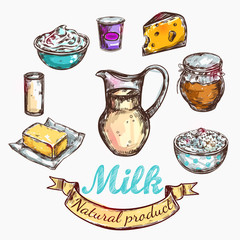 Cow And Nature Milk Color Sketch