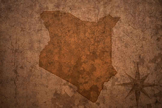 kenya map on a old vintage crack paper background