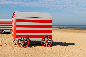 Colorful cabanas at North sea in summer