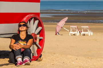 Colorful cabanas at North sea in summer