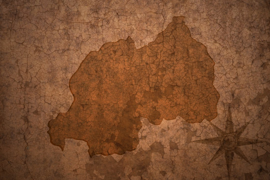 rwanda map on a old vintage crack paper background
