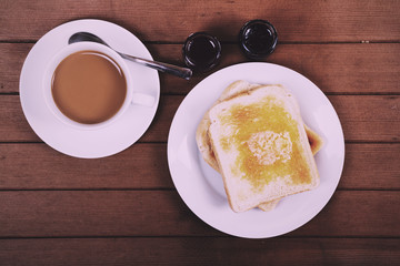 Slices of toast against a rustic background Vintage Retro Filter