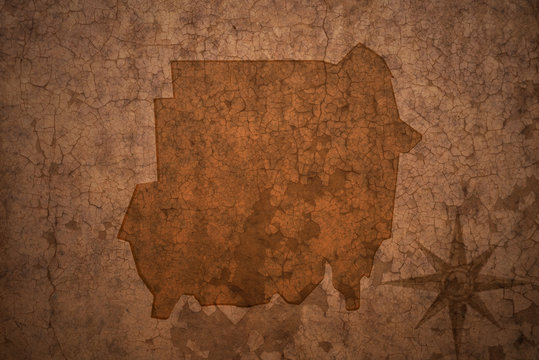 sudan map on a old vintage crack paper background