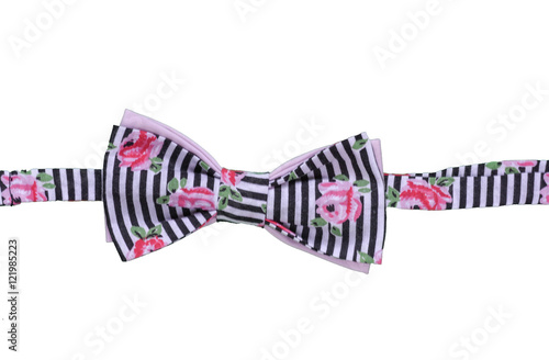 "Colorful Bow Tie Isolated On White Background. Handmade Flowers inside