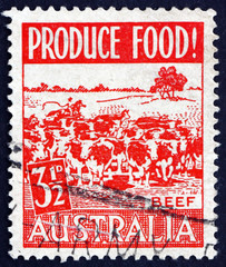 Postage stamp Australia 1953 Cattle Grazing, Food Production