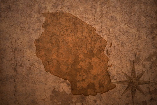 tanzania map on a old vintage crack paper background