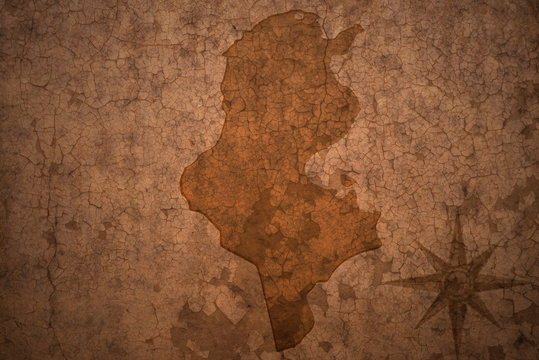 tunisia map on a old vintage crack paper background