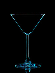 Silhouette of blue martini glass with clipping path on black background