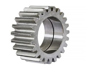 gear gear with straight teeth closeup isolated on white background/toothed gears are widely used in all areas of modern engineering