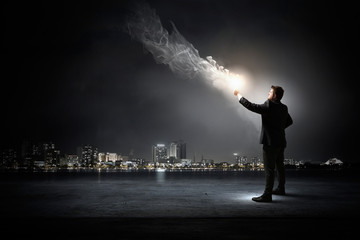 He is searching for solution . Mixed media