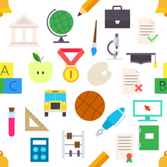 School life elements vector pattern